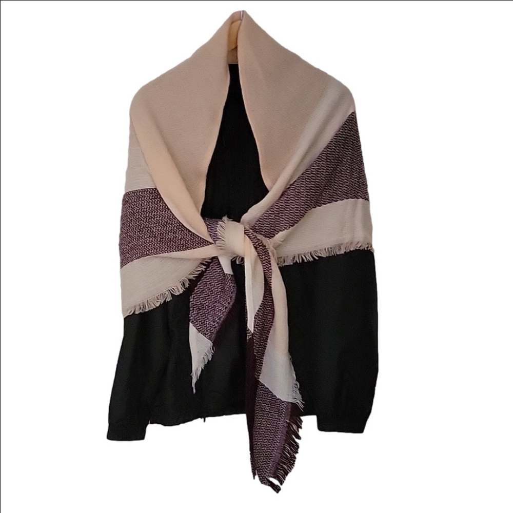 Scarf Soft Baby Pink Burgundy Fringe Knit Lightweight Shawl Triangle Pastel
